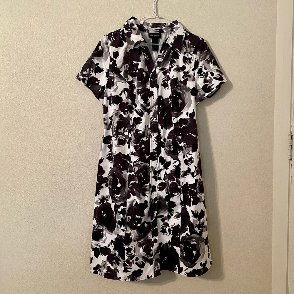 Lane Bryant B&W Flower Print Dress Sz 14